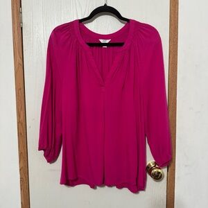 Crown & Ivy Peasant Blouse – Fuchsia Pink, Size PXL